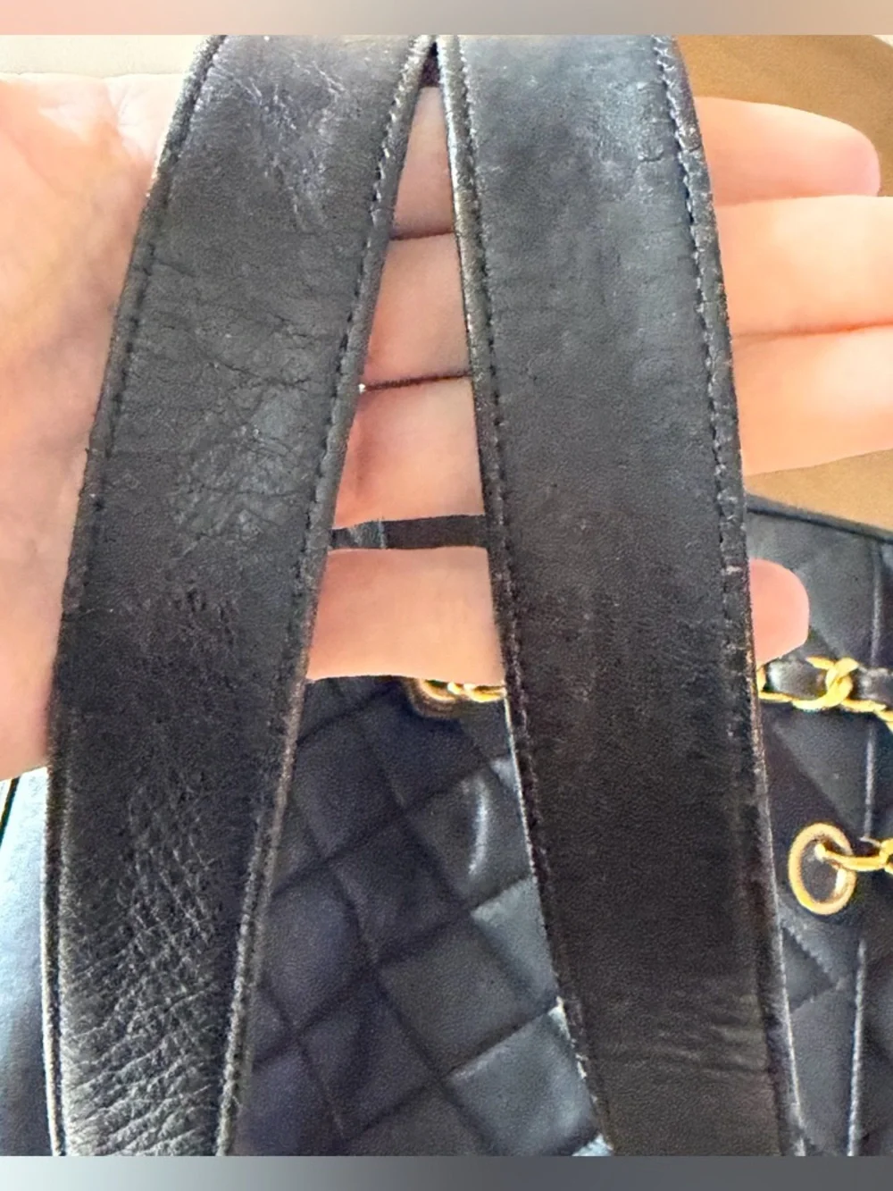 Chanel Vintage Quilted Lambskin Slit Pocket Shoulder Tote Black Gold Chain Charm